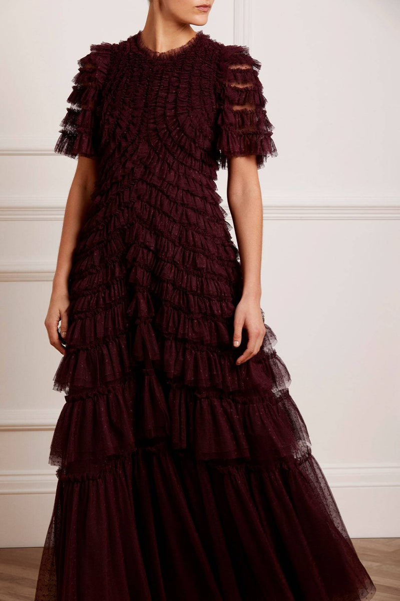 Willow Ruffle Gown – Burgundy | Needle & Thread
