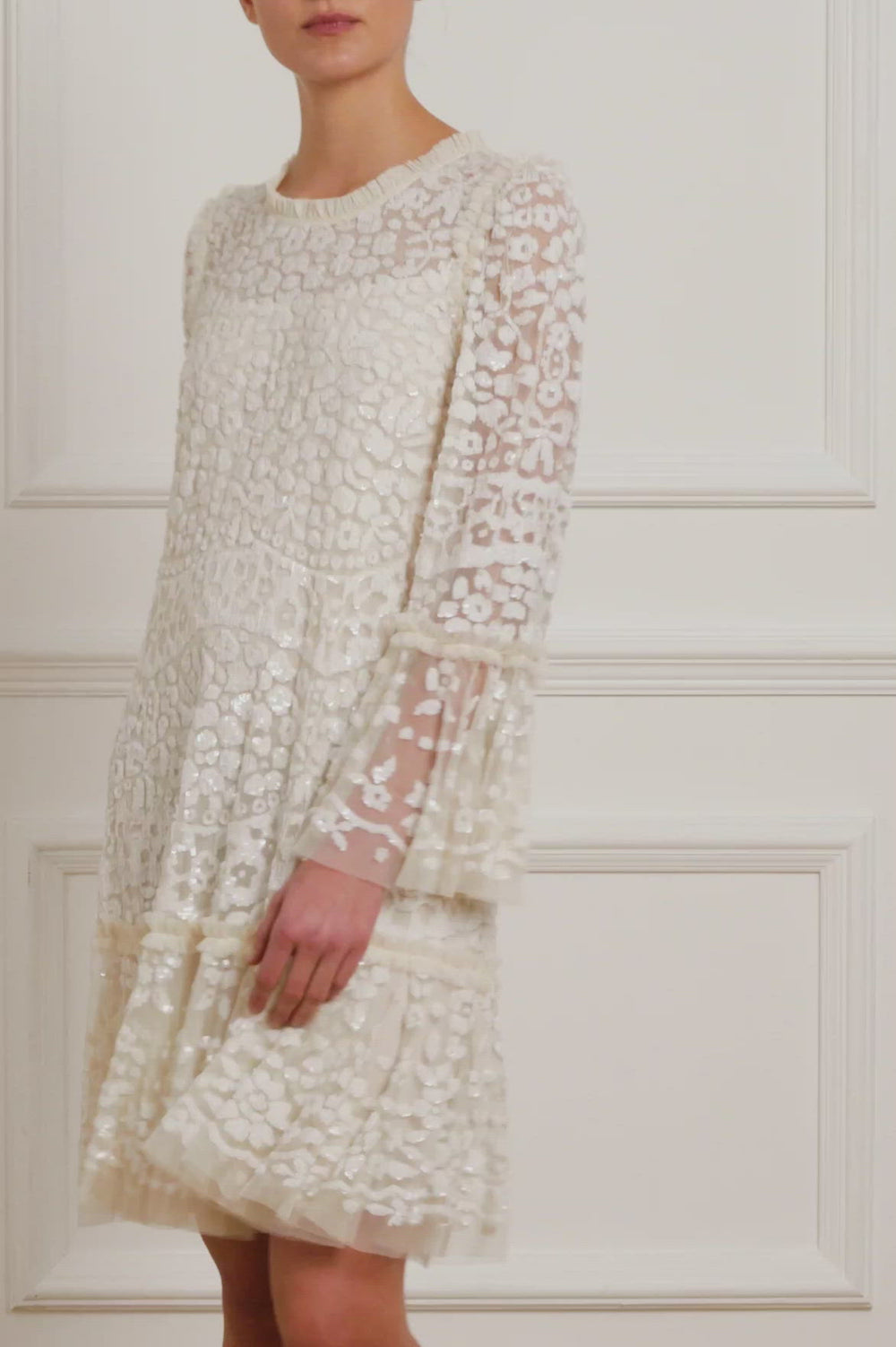 Annie Sequin Tiered Mini Dress – Champagne | Needle & Thread