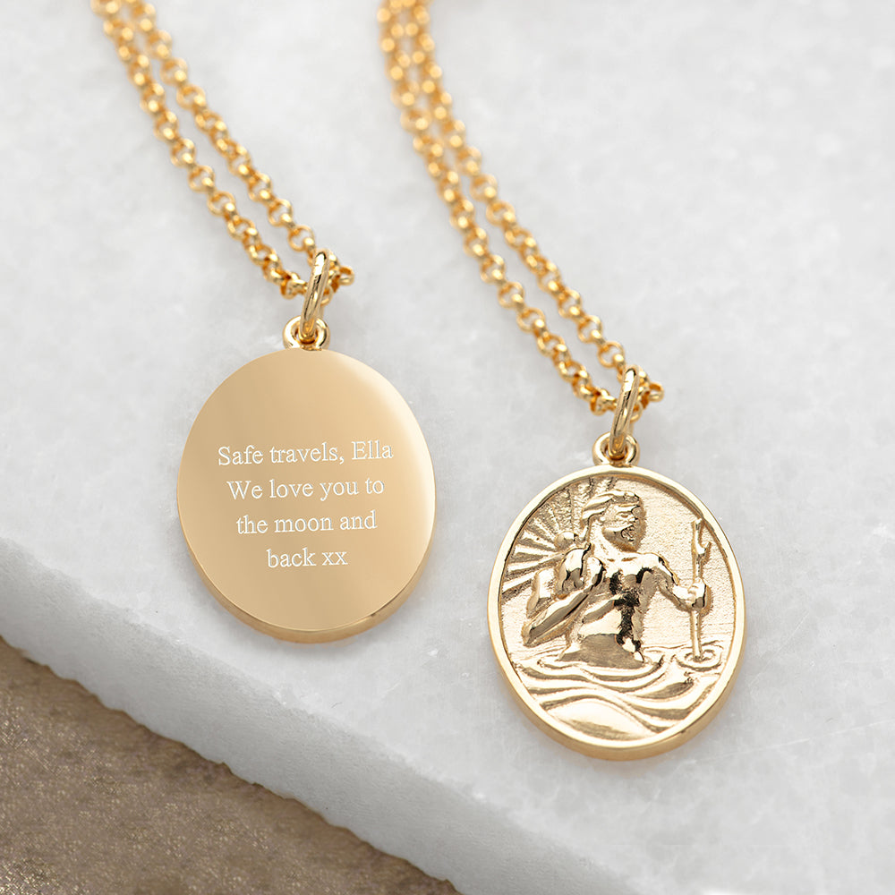 Mens St Christopher Pendant Necklace, Extra Large Personalised Gold Plated  Stainless Steel Engraved Protection Necklace, Valentines Gift - Etsy | St  christopher pendant, St christopher necklace, St christopher necklace gold