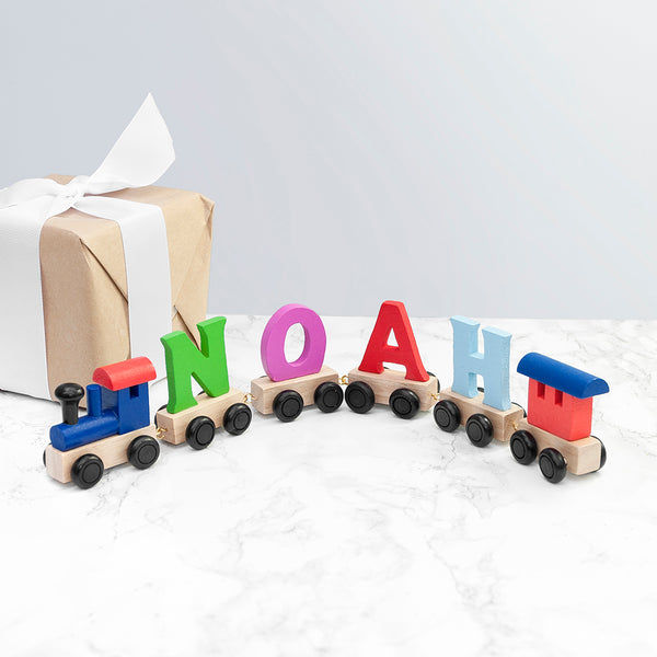 personalized wooden train set