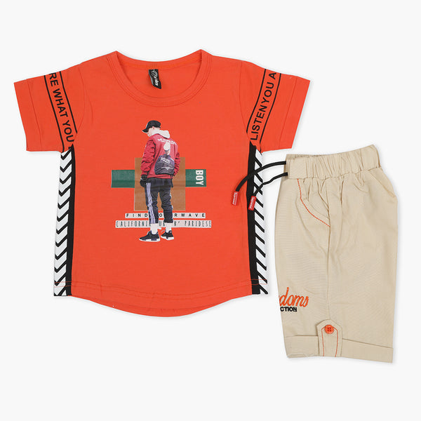 Boys Half Sleeves Short Suit - Orange