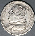 1814-L France Louis XVIII 5 Francs VF Bayonne Silver 1st Restoration Coin (22013004R)