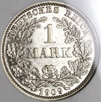 1909-E NGC AU 58 Germany 1 Mark Rare Muldenhutten Kaiser Reich Silver Coin POP 3/1 (22092201C)