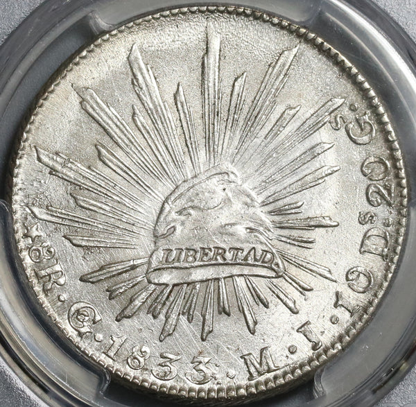 1833-Go PCGS MS 62 Mexico 8 Reales Scarce Guanajuato Silver Coin 3 Per ...