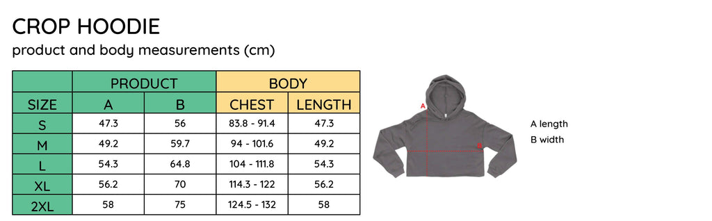 size guide - cropped hoodie confidance wear