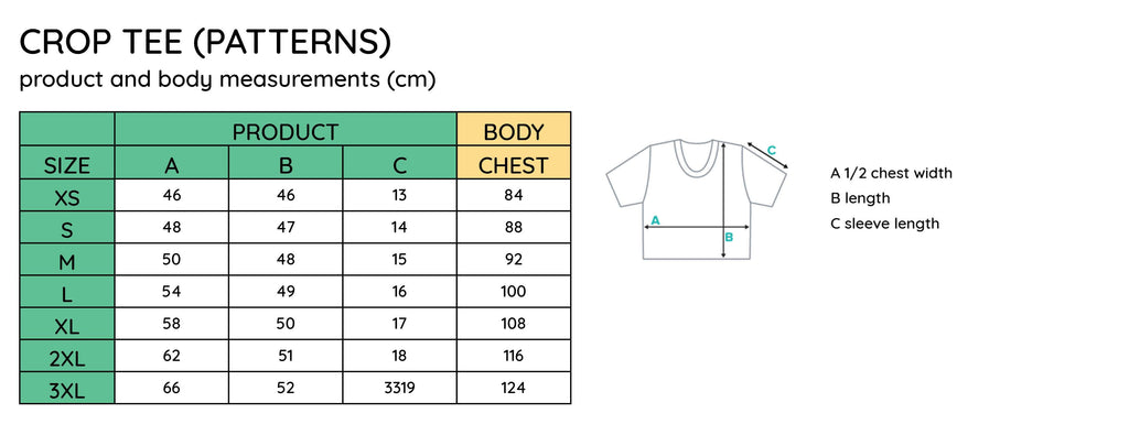 size guide - cropped tee confidance wear