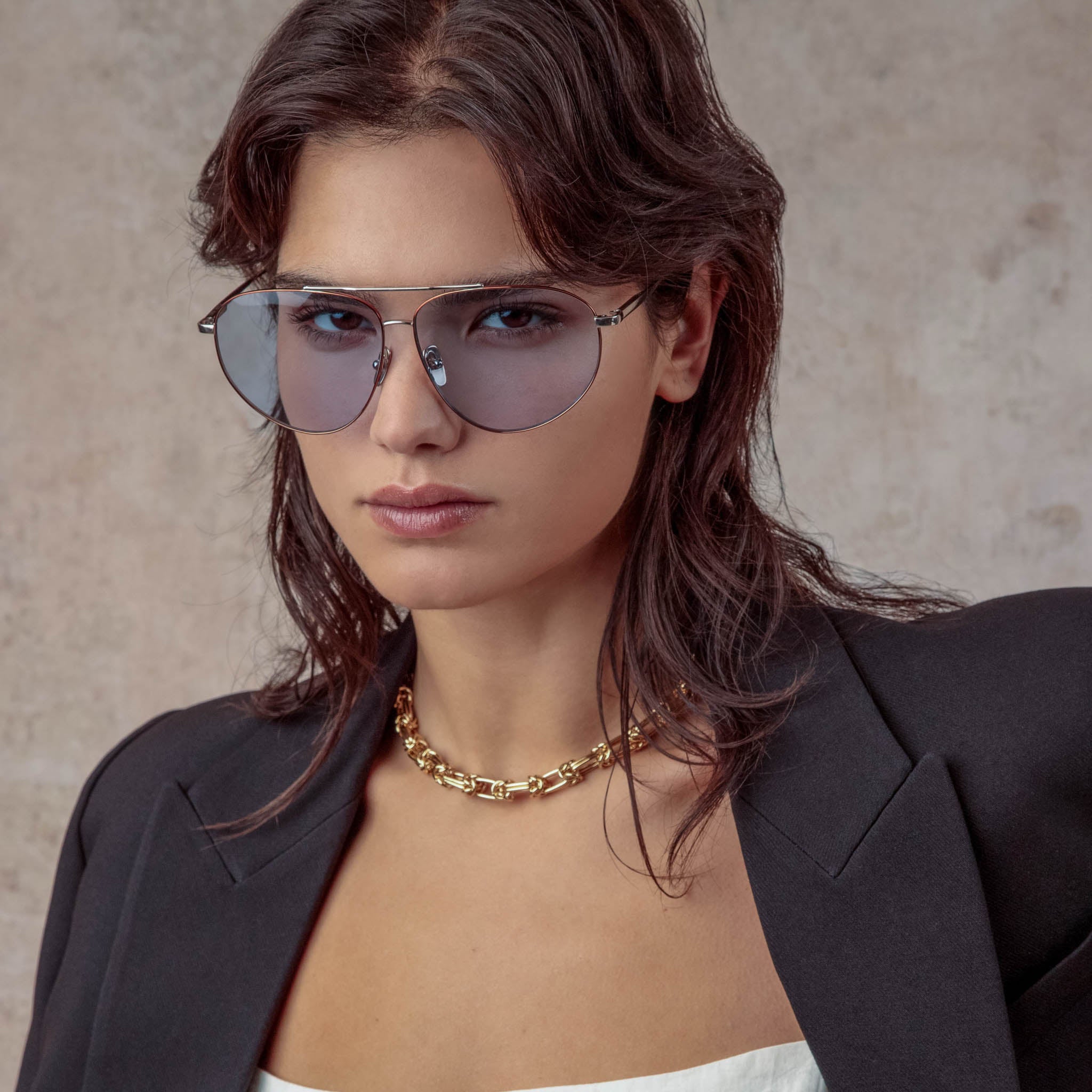 Gabriel Oversized Sunglasses in Light Gold and Blue