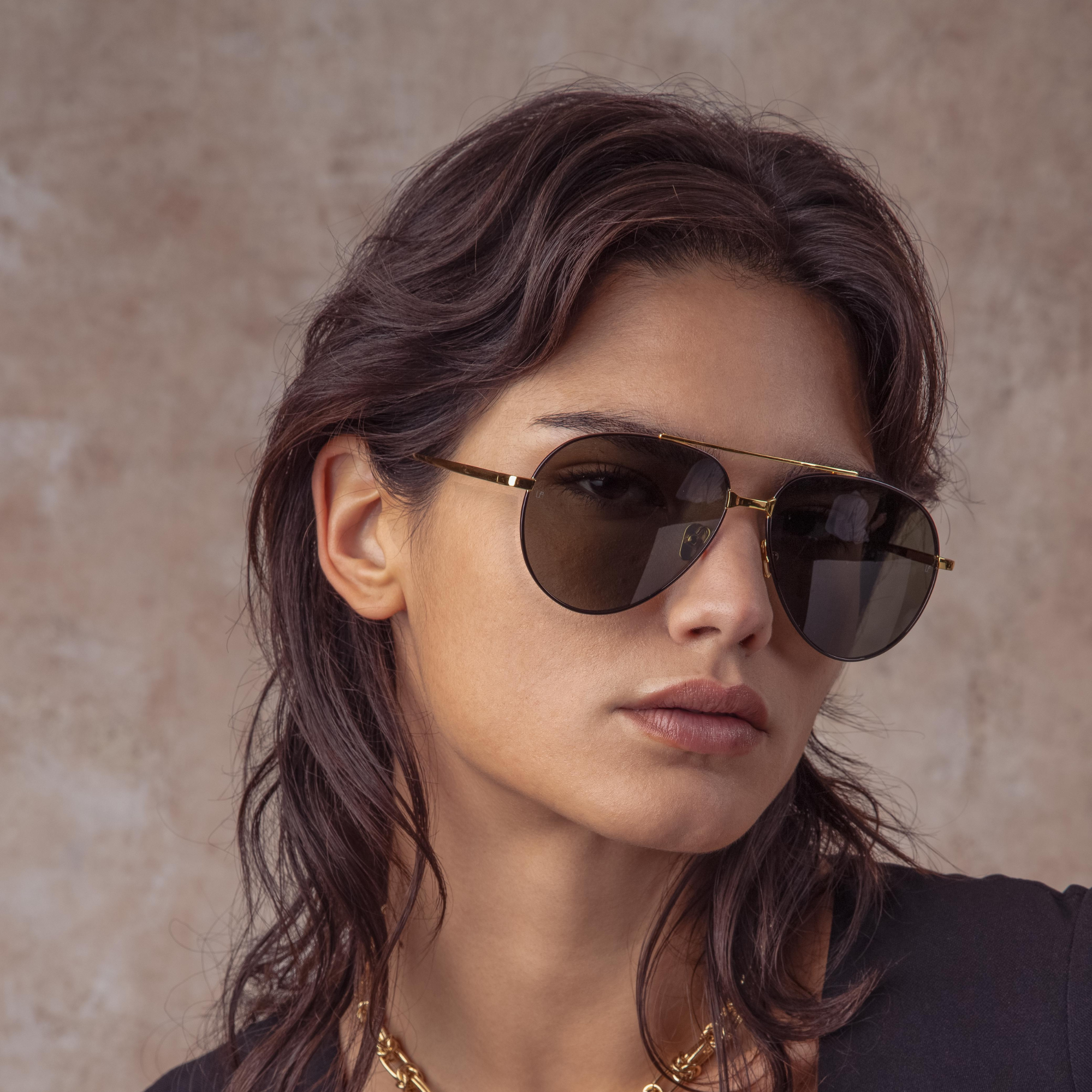 Marcelo Aviator Sunglasses in Black and Yellow Gold