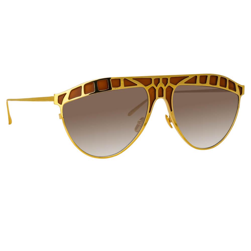 Huston Aviator Sunglasses in Yellow Gold frame by LINDA FARROW – LINDA ...