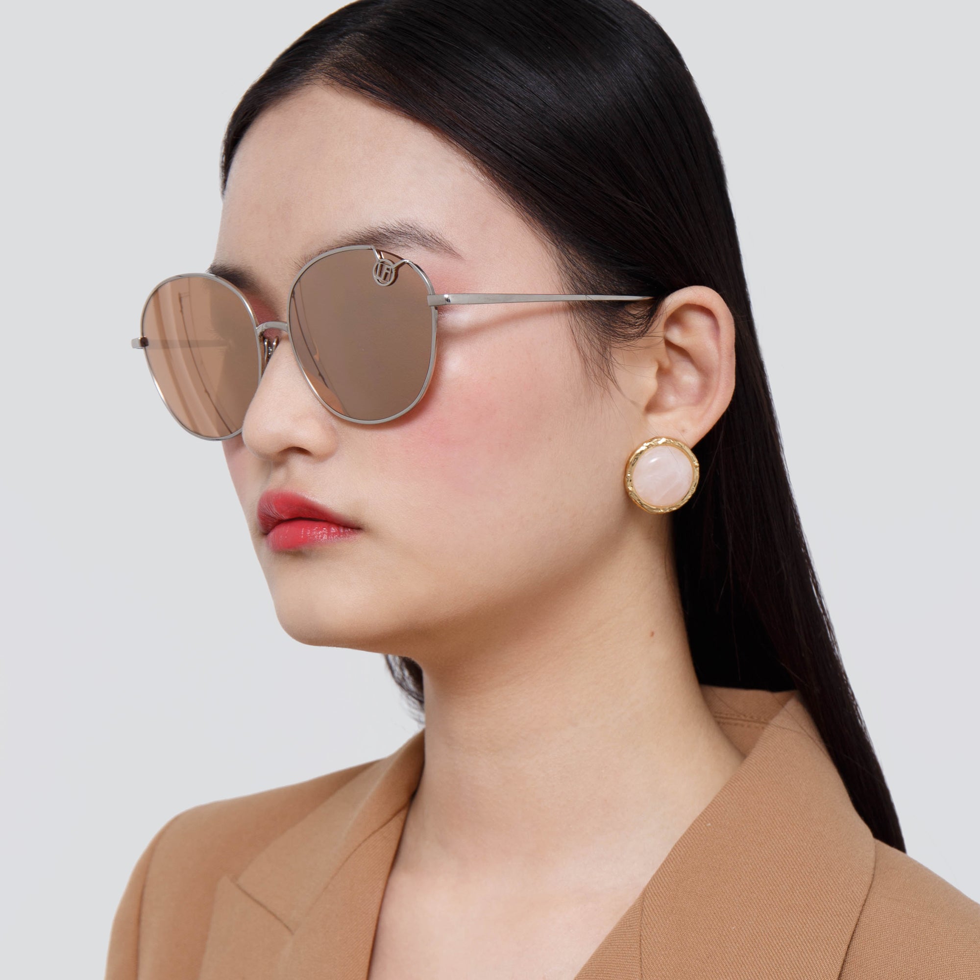 Hannah Cat Eye Sunglasses in White Gold and Rose Gold Lenses