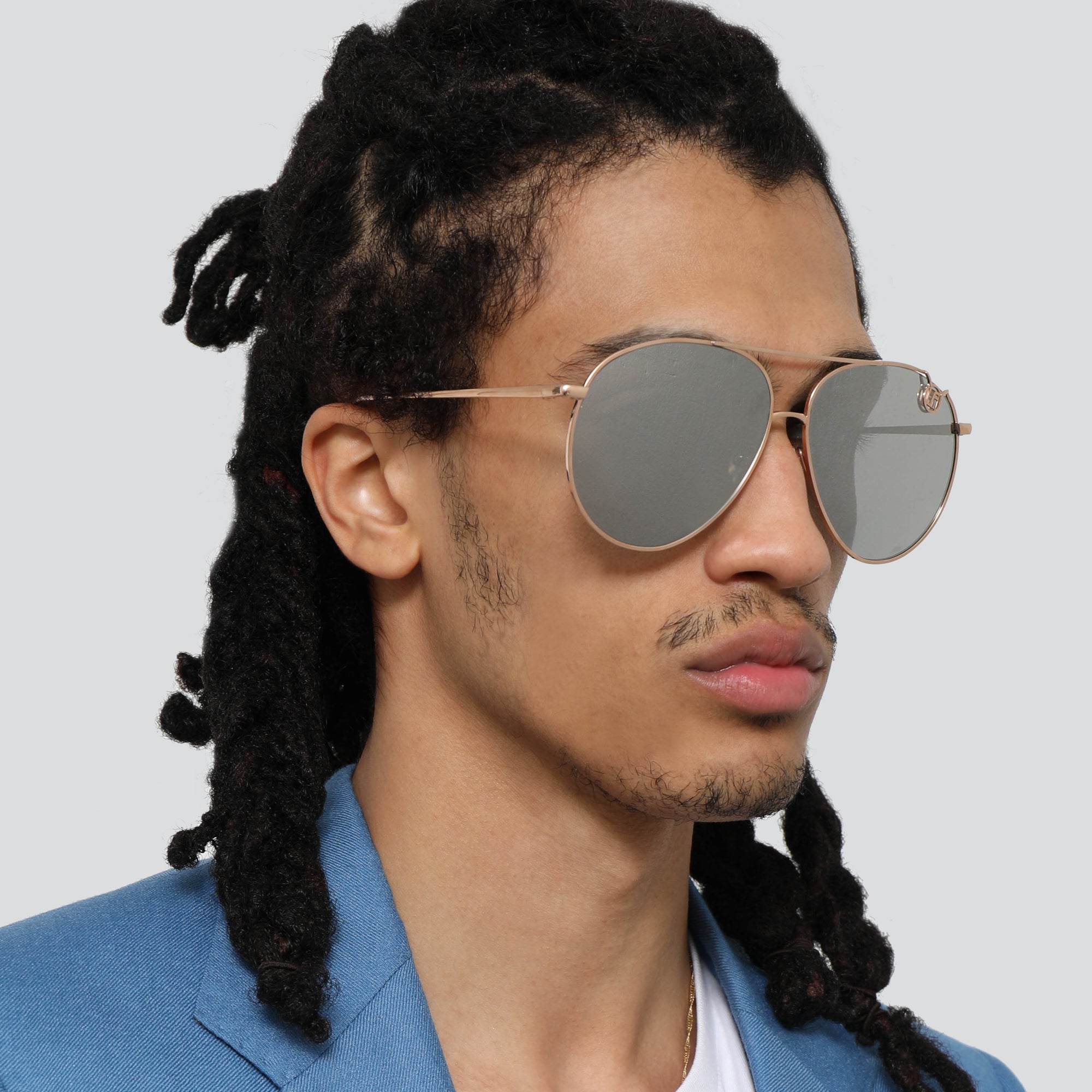 Joni Aviator Sunglasses in Rose Gold and Platinum Lenses (Men’s)