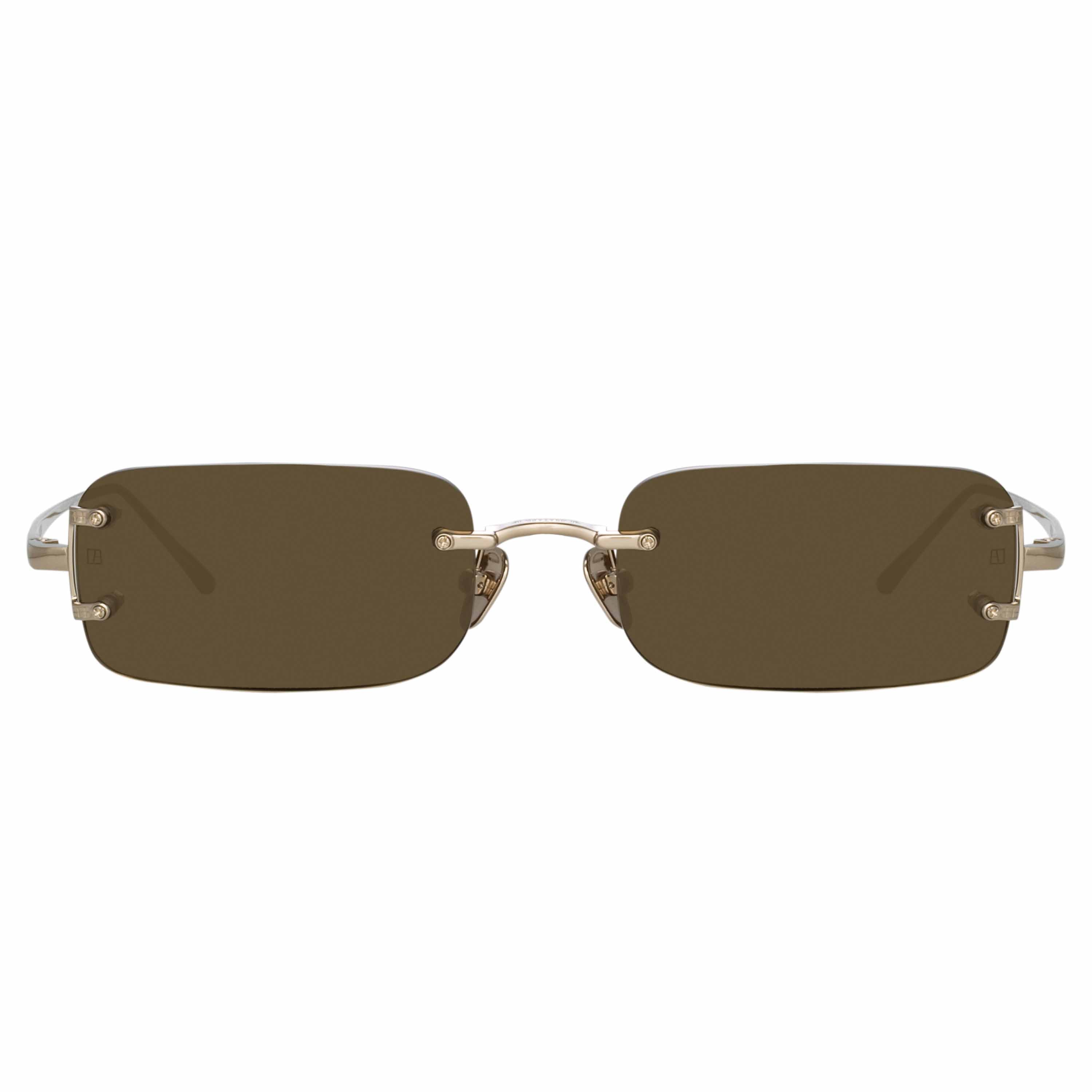 Taylor Rectangular Sunglasses in Light Gold and Brown