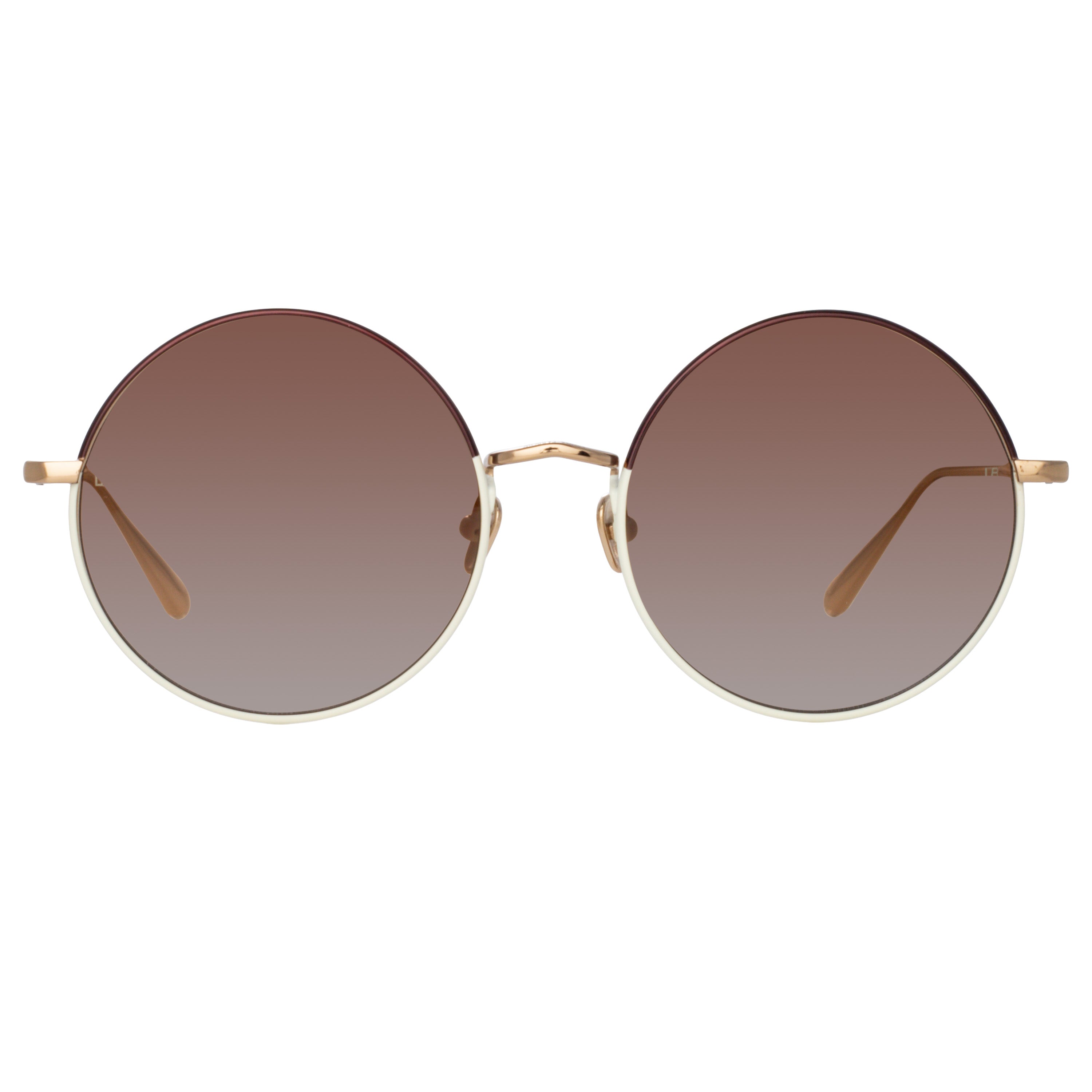 Bea Round Sunglasses in Light Gold and Brown