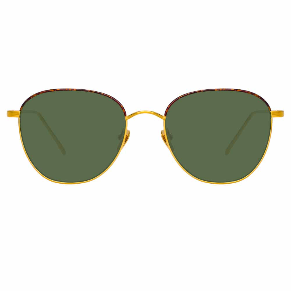 The Raif Square Sunglasses in Green / Yellow Gold Frame (C19)