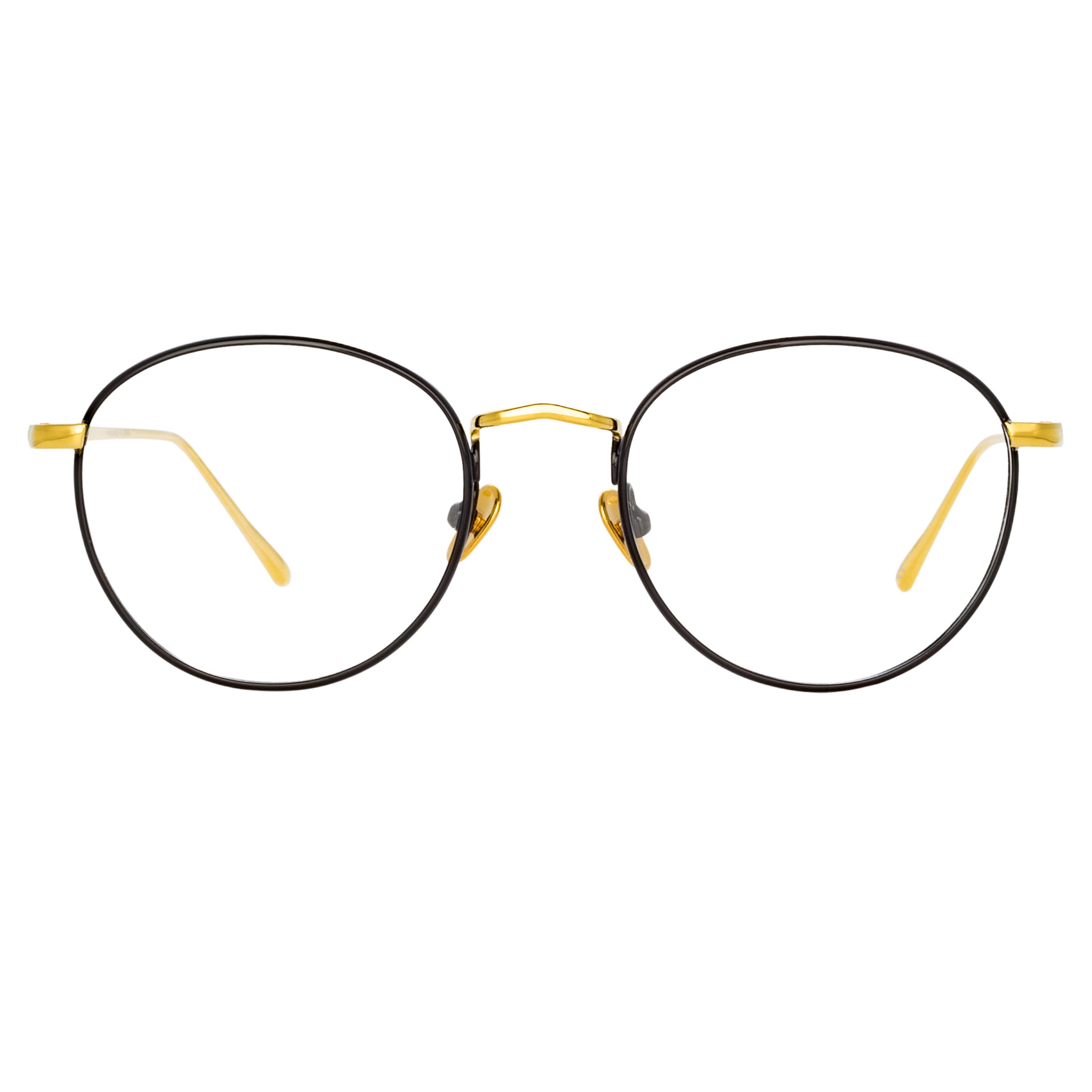 The Harrison Oval Optical Frame in Black and Yellow Gold