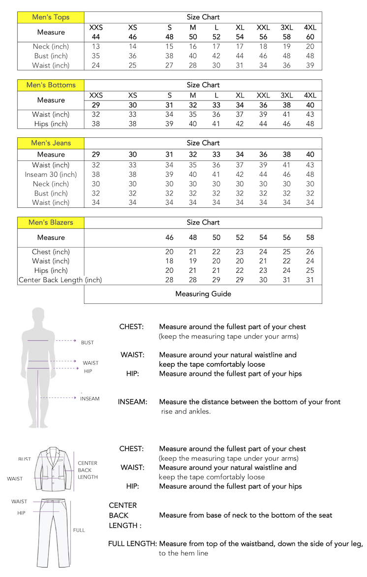 Men's Size Chart | Find Your Fit | Usolo Outfitters