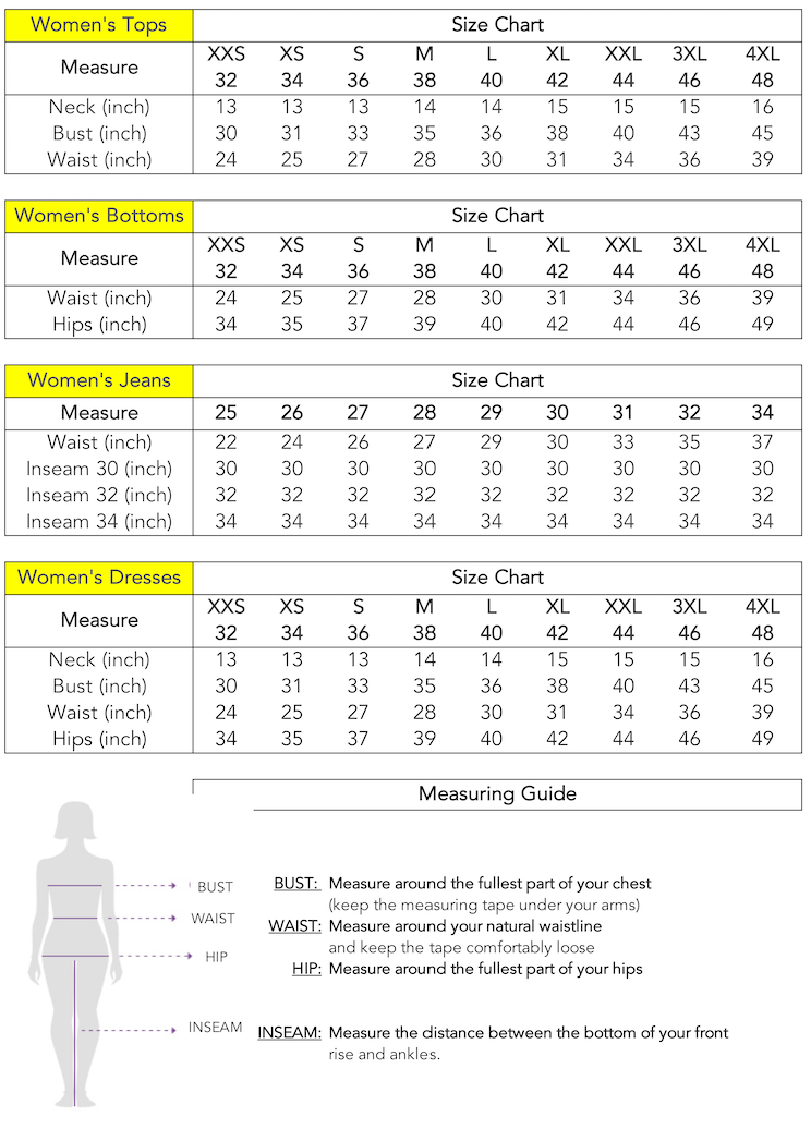 Women's Size Chart | Quality Cuts | Usolo Outfitters
