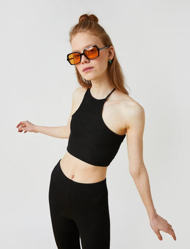 Ruched Front Strappy Crop Top in Black - Usolo Outfitters