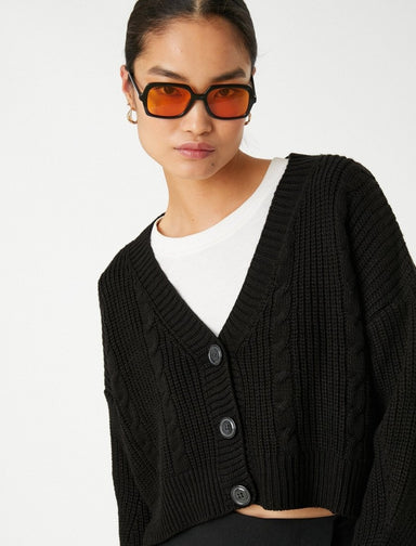 Open Front Cardigan in Black - Usolo Outfitters