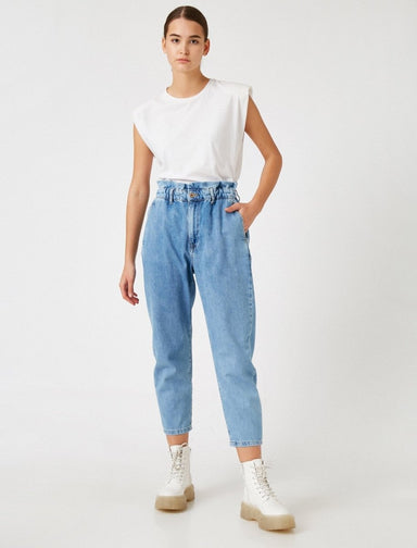 Zenana Paper Bag Jeans Light Wash Mom Barrel Slash Pockets Crop High Rise  Small | eBay