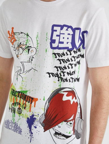 Oversize Japanese Anime - Usolo Outfitters Faces in White T-shirt