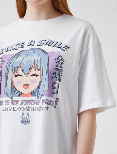 Oversize Japanese Outfitters Anime in T-shirt Usolo White Faces 