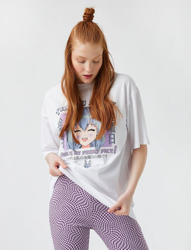 Oversize Japanese Anime Faces T-shirt in White - Usolo Outfitters