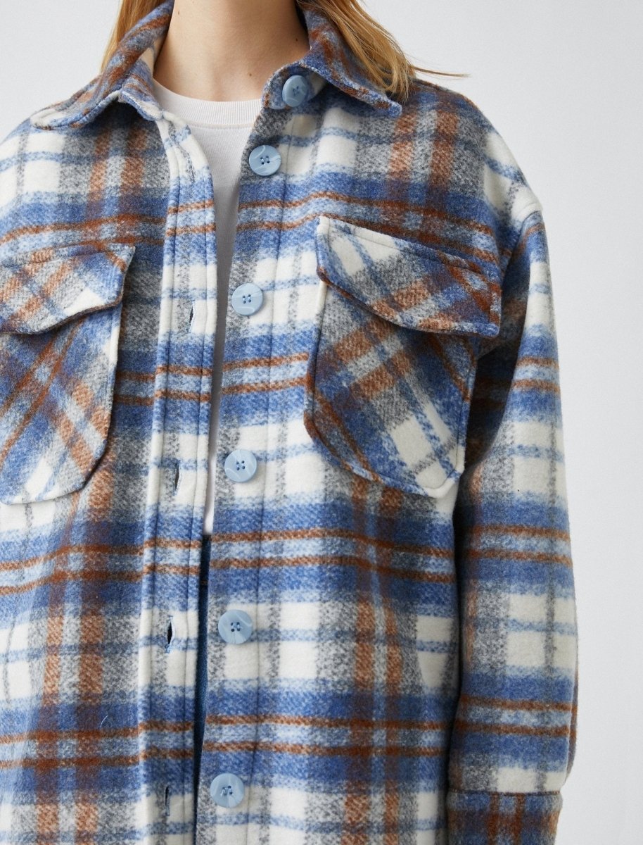 Plaid Overshirt Shacket in Light Indigo - Usolo Outfitters-KOTON
