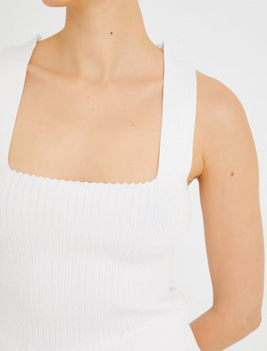 Buttoned Ribbed V Neck Cami in White - Usolo Outfitters