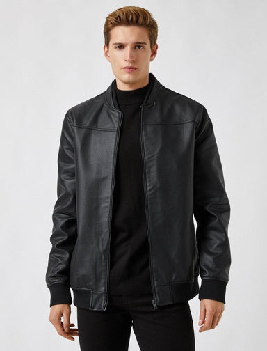 Leather Bomber Jacket in Black - Usolo Outfitters