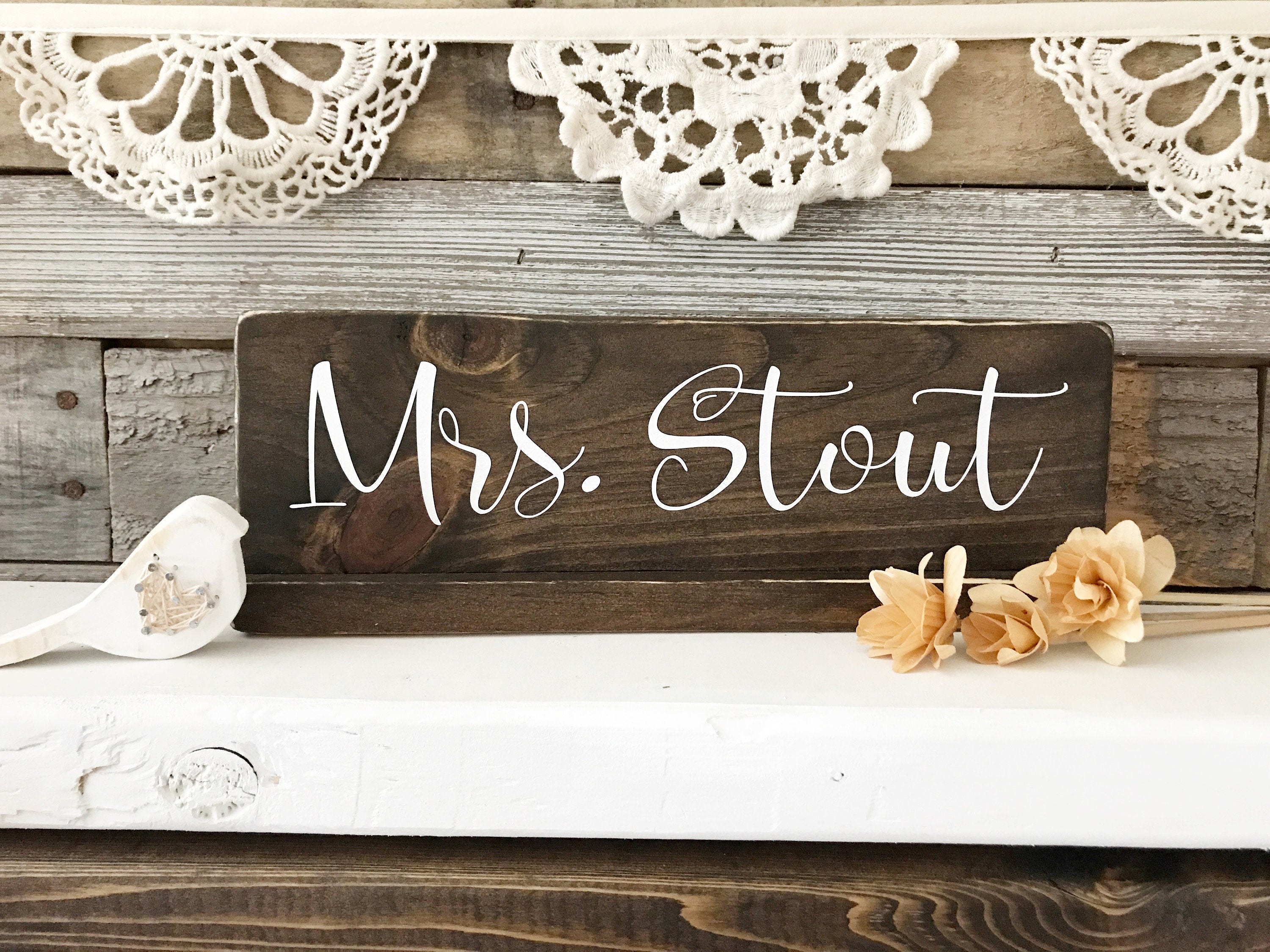Double Sided Teacher Name Tag Sign For Desk 12 X4 The Rustic Nest