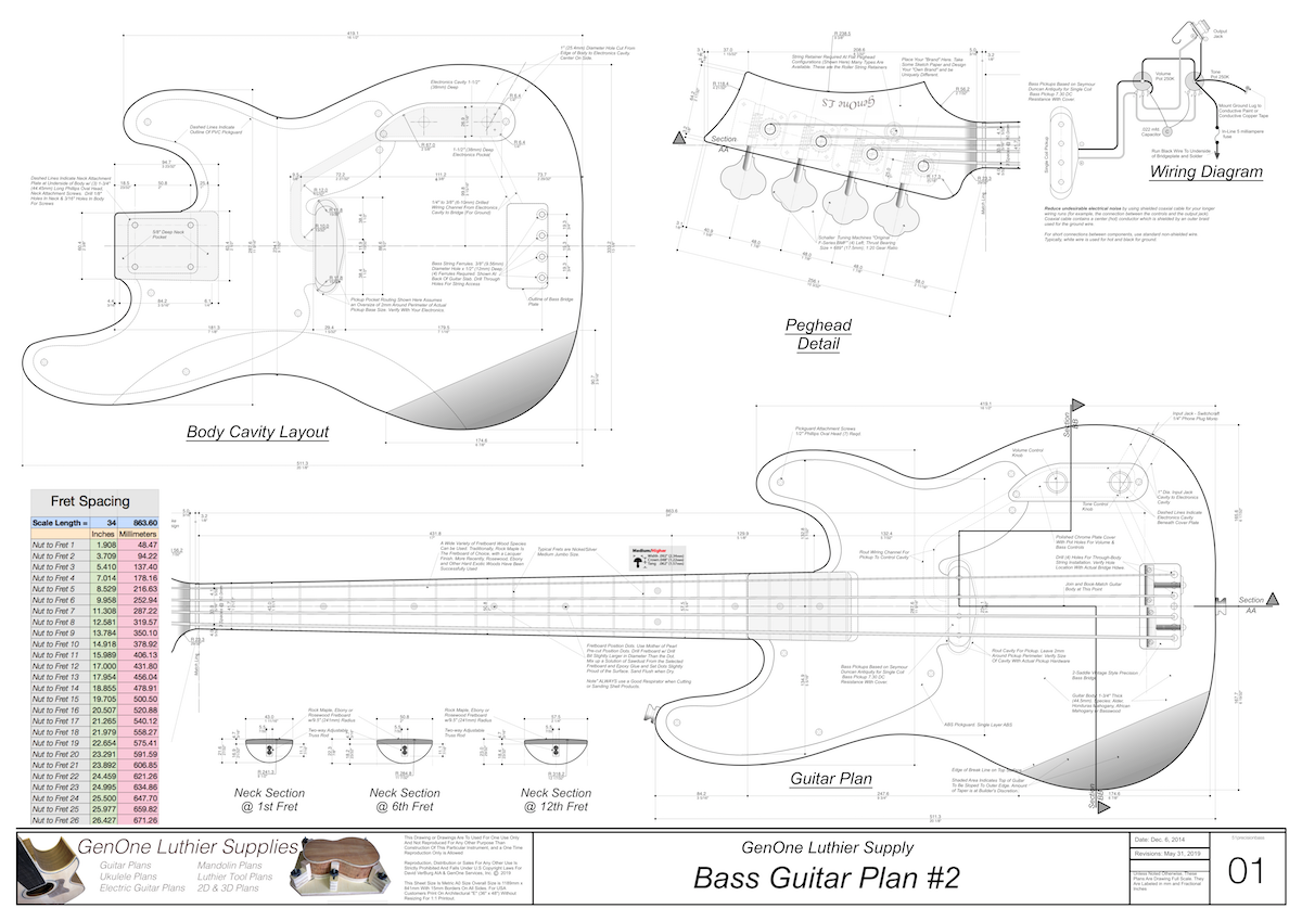 Solid Body Electric Bass Guitar Plan #2 - GenOne Luthier Services