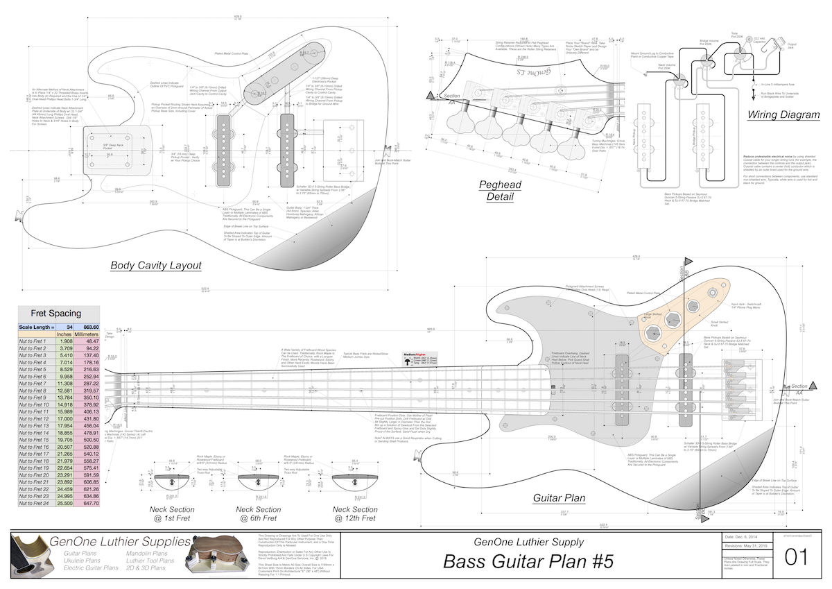 Solid Body Electric Bass Guitar Plan #5 - GenOne Luthier Services