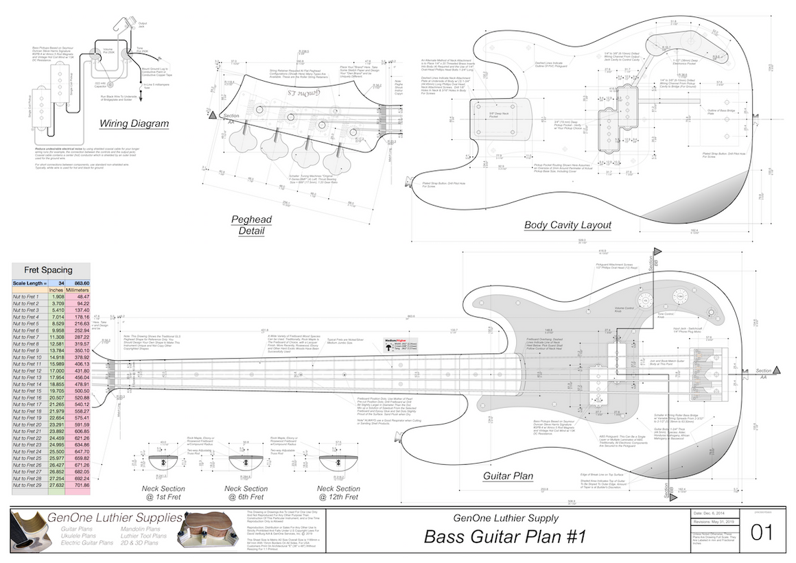 Solid Body Electric Bass Guitar Plan 2 Genone Luthier Services 