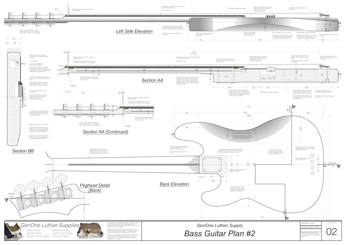 Solid Body Electric Bass Guitar Plan #2 - GenOne Luthier Services
