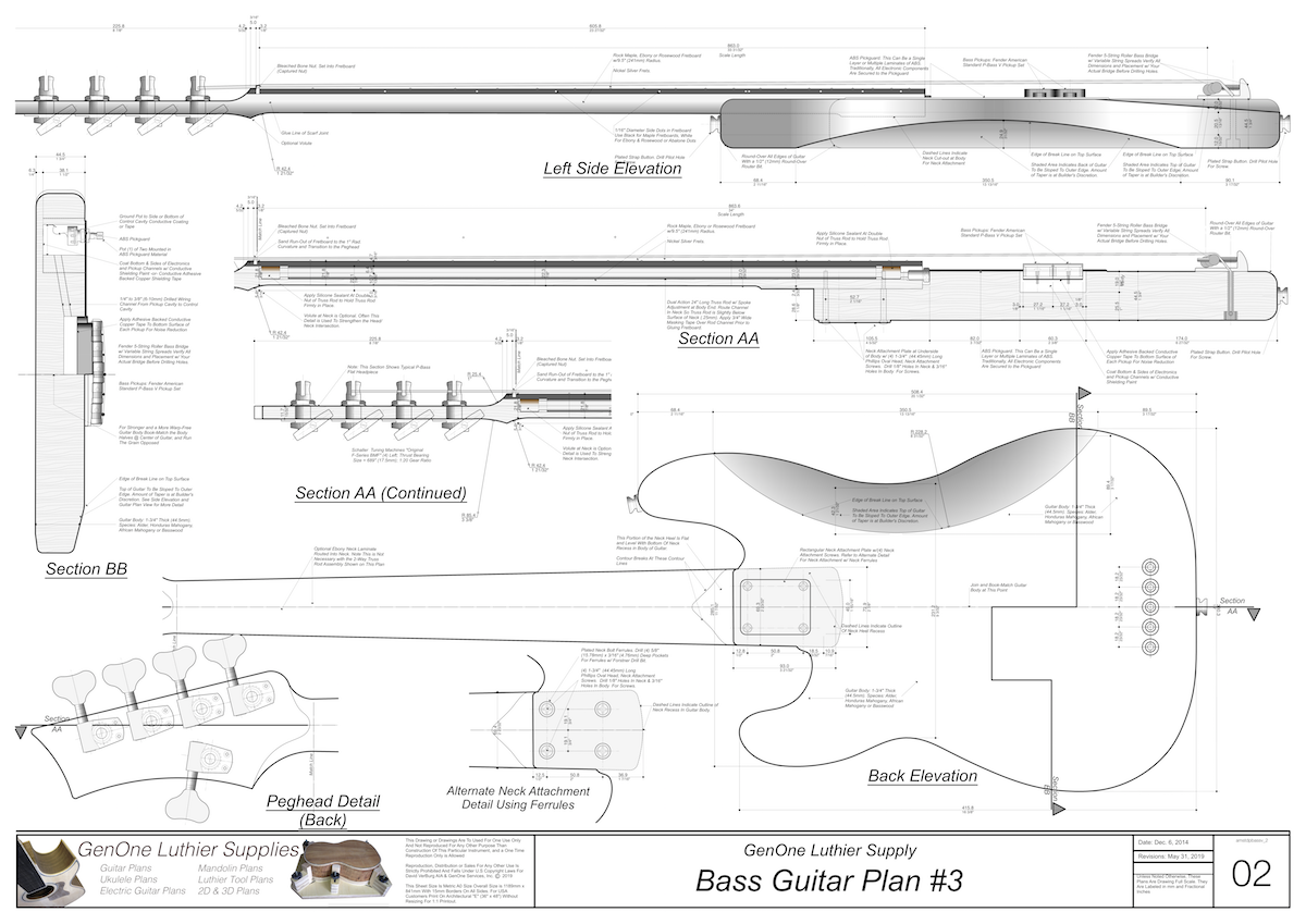 Solid Body Electric Bass Guitar Plan #3 - GenOne Luthier Services