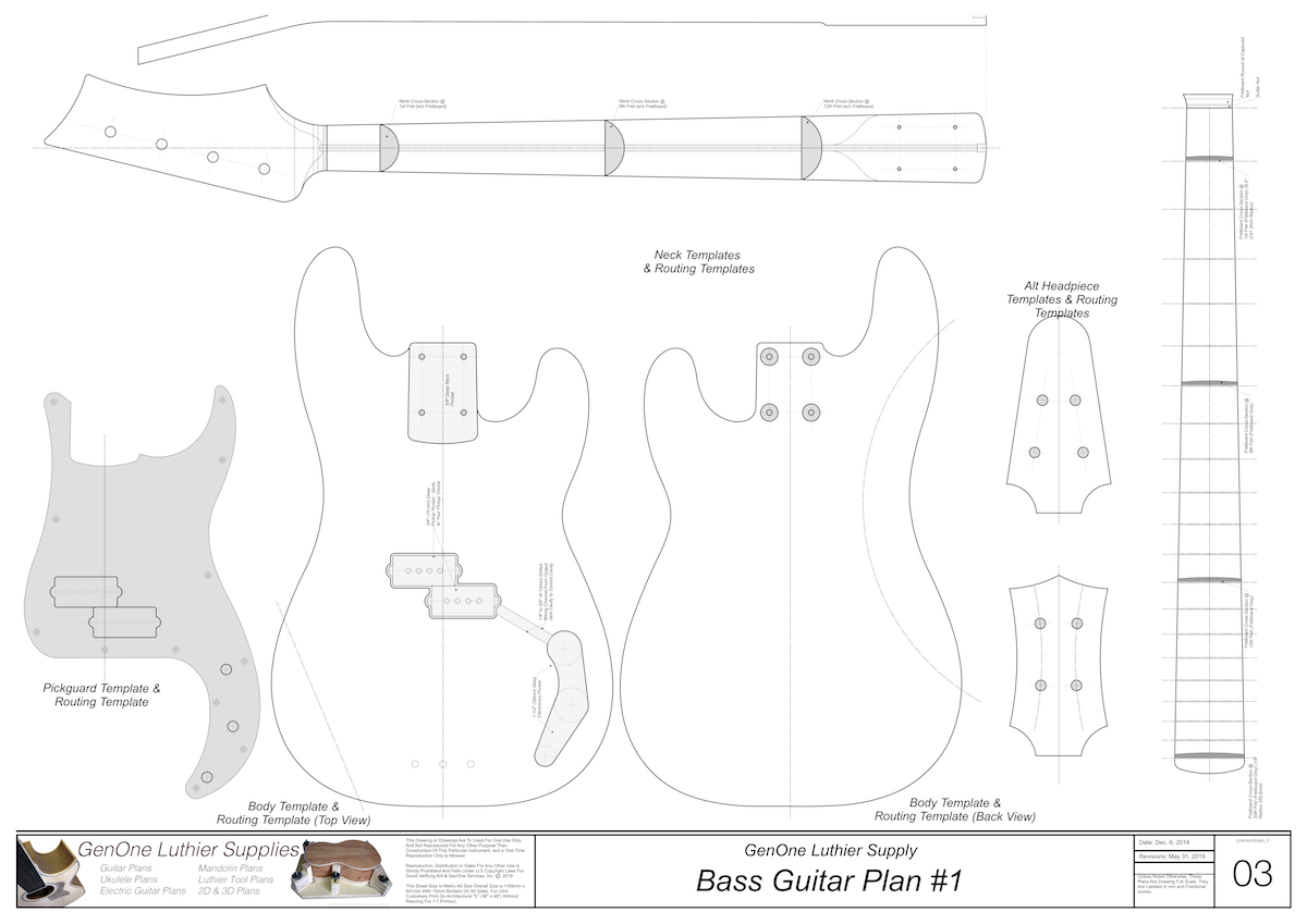 Solid Body Electric Bass Guitar Plan #1 - GenOne Luthier Services