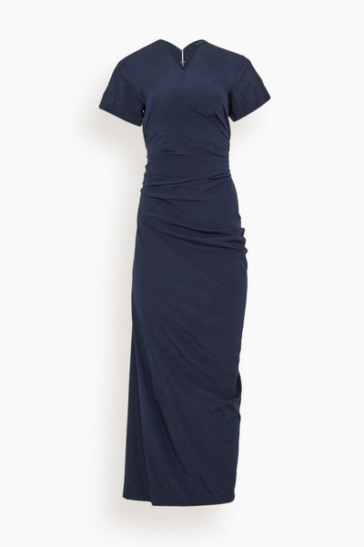 V-neck Spring Self Tie Fitted Ruched Maxi Dress