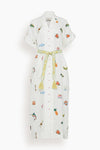 Collared Tie Waist Waistline Embroidered Belted Self Tie Summer Linen Shirt Midi Dress