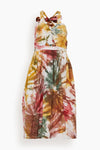 Hidden Back Zipper Cutout Tie Dye Print Cotton Dress