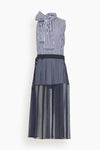 Striped Print Sleeveless Sheer Midi Dress With a Bow(s)