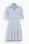 Spring Fit-and-Flare Collared Short Ribbed Fitted Dress