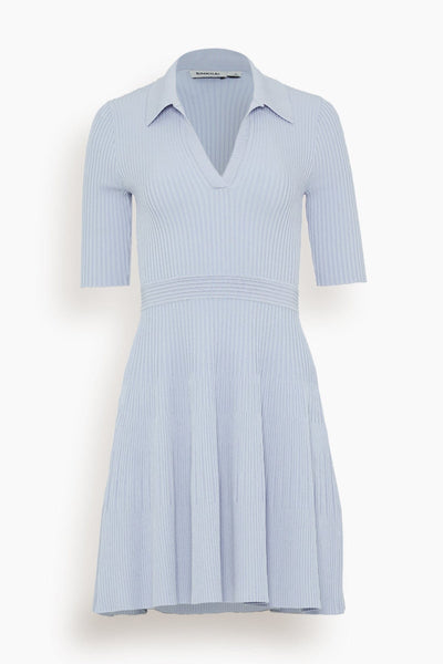 Fit-and-Flare Spring Fitted Ribbed Short Collared Dress