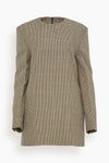 Short Crew Neck Wool Checkered Print Dress