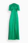 A-line V-neck Spring Short Sleeves Sleeves Draped Silk Maxi Dress