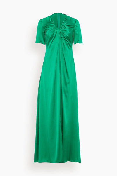 A-line V-neck Short Sleeves Sleeves Silk Draped Spring Maxi Dress