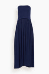 Strapless Fitted Shirred Summer Midi Dress With a Sash