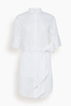 Mock Neck Above the Knee Belted Button Front Cotton Shirt Dress