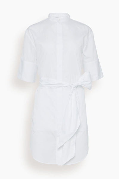 Mock Neck Cotton Above the Knee Button Front Belted Shirt Dress