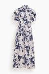 Collared Floral Print Tiered Pocketed Self Tie Spring Shirt Midi Dress